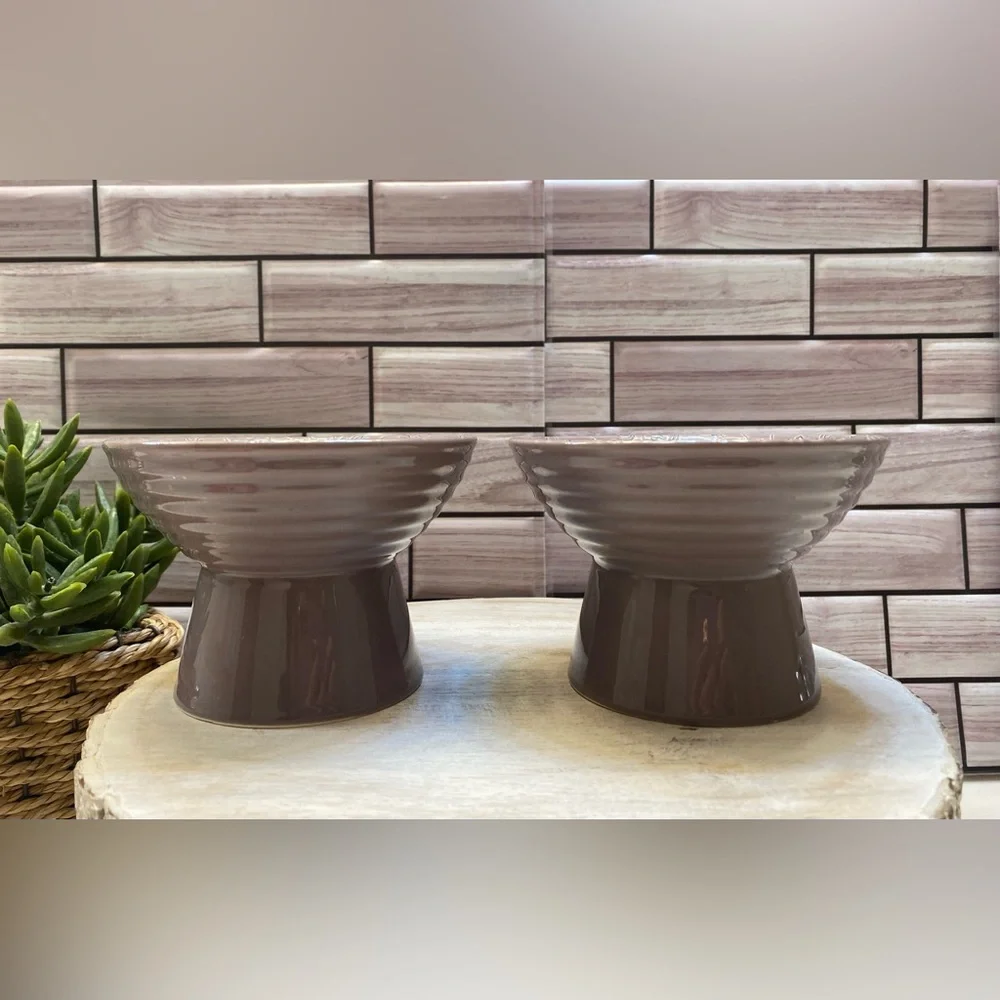 Signature 🐱 🐾 (2)Yoga cat screen embossed Elevated cat bowl Ancient Purple New